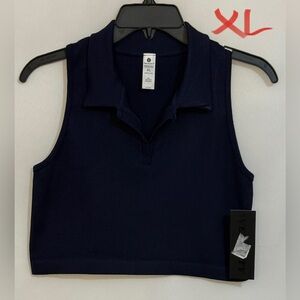 Velocity Dark Blue Sleeveless Polo Top